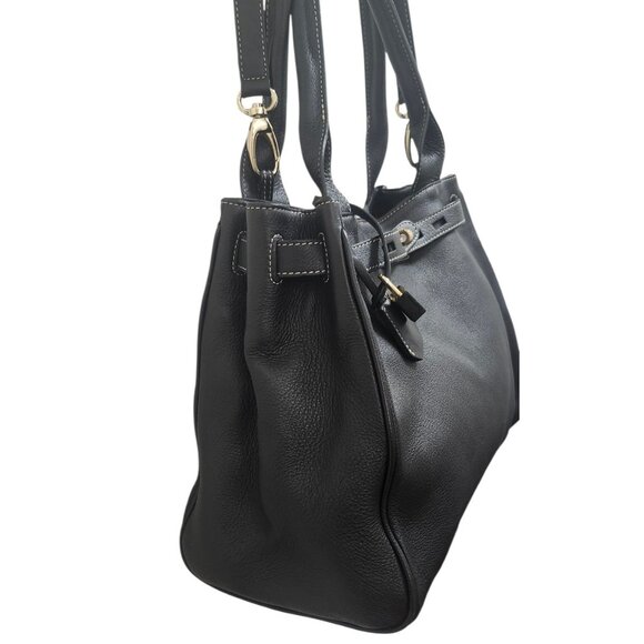 Suarez Made in Italy Black Leather Tote Shoulder Bag Gold Hardware Large Structu - Picture 7 of 16